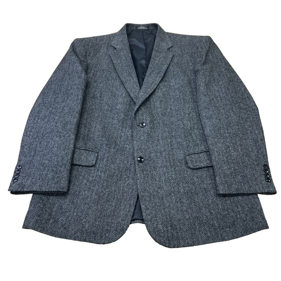 Vintage Barrington Herringbone Tweed Wool Sport Coat Jacket 44L Two Button Gray - Picture 2 of 16